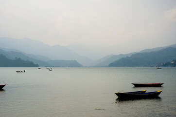 boats on the lake Phewa Lake, Pokhara, Nepal