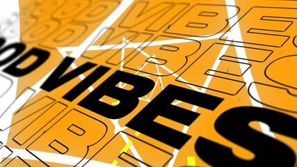 Digital animation of good vibes text against abstract shapes moving on orange background - Powered by Adobe