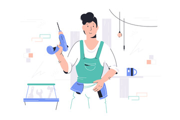 Repairman with drill