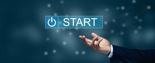 Man touching a start concept