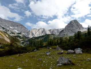 Mountain panorama view at lake Seebensee in Tyrol, Austria