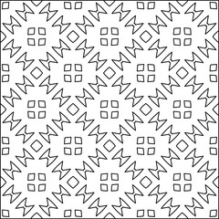 Заголовок: Geometric vector pattern with triangular elements. Seamless abstract ornament for wallpapers and backgrounds. Black and white colors.