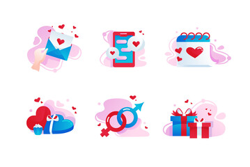 Fototapeta premium Set icons with love, gift box, message, date, heart.