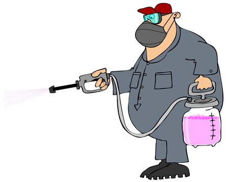 Worker spraying sanitizer