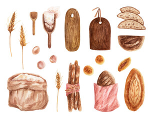 Bakery products in watercolor