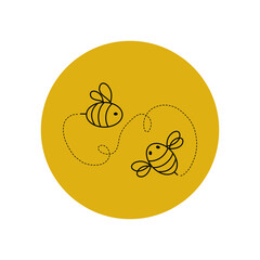 Bee icon in a yellow circle. Sweet healthy natural honey. Watch out for bee hives. Apiary for the production of honey. Smartphone user interface button. Vector graphics.