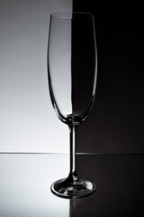 Glass for champaign on black and white background
