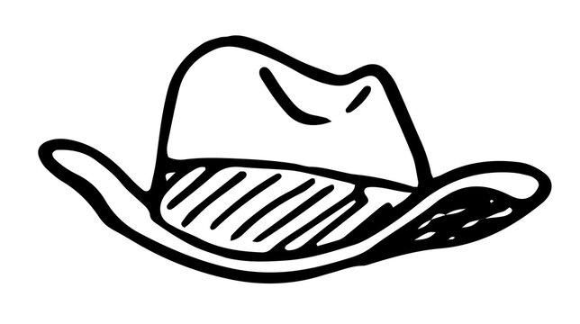 Vector isolated element men's cowboy hat black outline on white background. hand-drawn in stetson sketch style for label, packaging, signboard design template