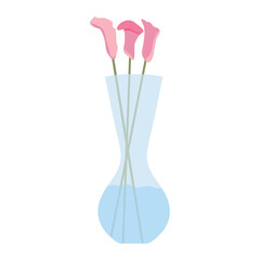 Calla in vase vector background. Floral vase. Blooming spring flower. Illustration vase with flower to decoration interior