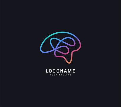 brain logo design element, abstract monoline logo