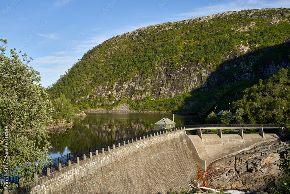 Sticker Closeup shot of a Storfossdammen water dam in Norway