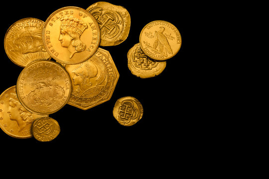 Studio shot of ancient gold coins