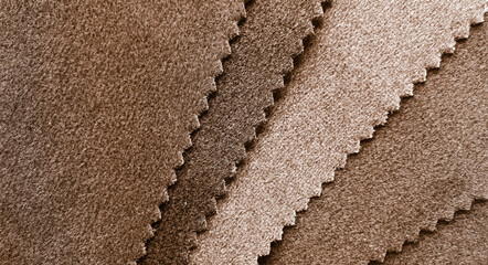 set of samples of soft vintage upholstery fabric use for furniture covering. brown monochrome of upholstery sample catalog. mood and tone for interior material background. abstract fabric background.