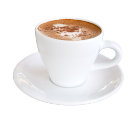 Hot coffee latte cappuccino isolated on white background, clipping path