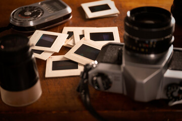 Analog camera, slides and light meter