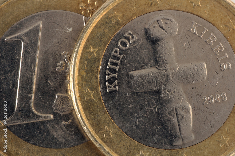 Poster Closeup shot of metal coins from Cyprus