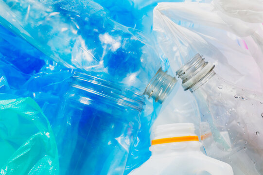 Close-up of heap of plastic bags and bottles