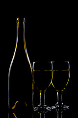 wine bottle and two glass