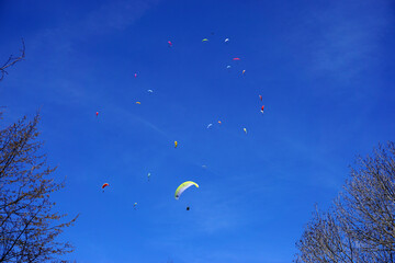 Gleitschirmflieger, Paraglider auf der Schwäbischen Alb, Deutschland