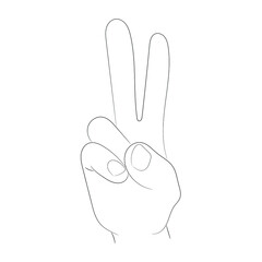 Hand sketch, index and middle finger are raised up, the rest of the fingers are bent