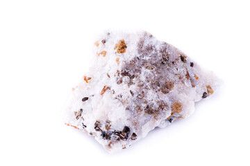 macro mineral calcite stone on a white background