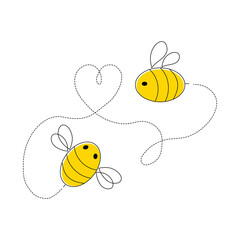 Cute bees with a dotted line flying. Watch out for bee hives. Apiary for the production of honey. Printing on children's clothing, decorative pillows. 