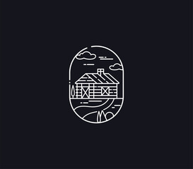 cabin minimalist line art logo template vector illustration design