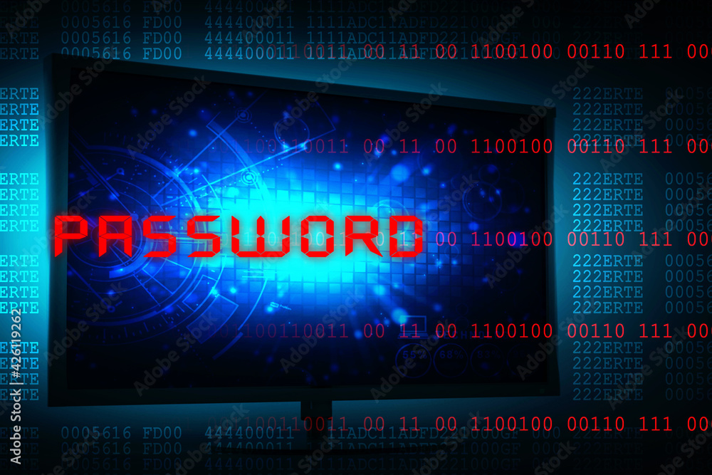 Poster 2d illustration abstract password digital binary data on computer screen