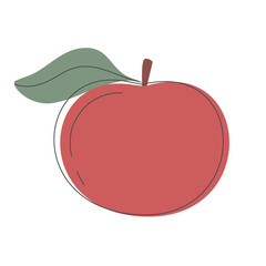 A red apple with green leaves is whole fruit. Vegetarian organic natural food. Fashionable modern flat colorful collection. Vector illustration in flat linear style.