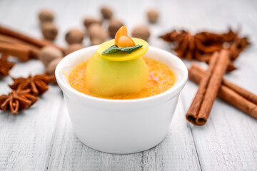 Mango Panna cotta with mango jelly, home cooking.