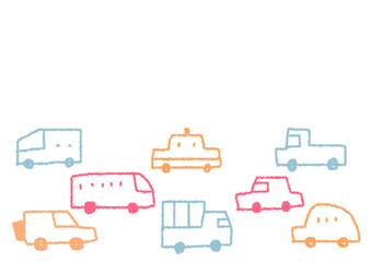 たくさんの車の手描き線画イラスト