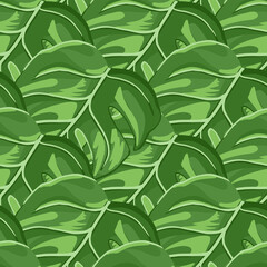 Tropical seamless pattern random of leaf background. Abstract texture decoration with leaf monstera colorful green color.