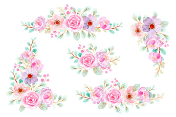 Watercolor pink flower bouquet collection