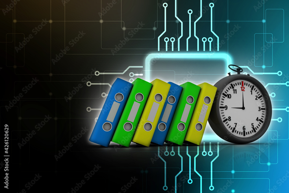 Poster 3d rendering binder with stopwatch