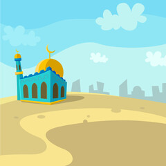 A Mosque in the dessert, cartoon style