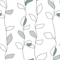 Abstract nature one line leaf vector design. Leaves seamless pattern background. Minimalist shape print