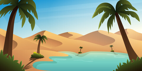 Fototapeta na wymiar oasis background illustration in the middle of the desert