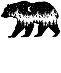 Fototapeta na wymiar Wild bear nature illustration inside bear t-shirt design for adventure lovers