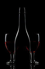 wine bottle and two glass
