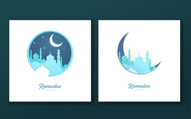 Papercut mosque background template for ramadan kareem or ied mubarak