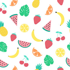 Seamless pattern set of summer elements. Fruit vector in a flat style. Background texture isolated on white background. Tropical fruits

