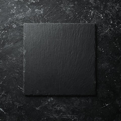 Slate black stone plate. Top view. Free copy space.