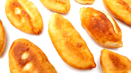 Fried patties in oil isolated on a white background.