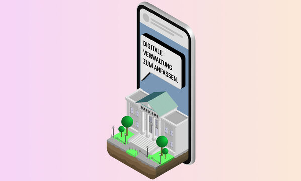 Digitales Rathaus auf dem Smartphone OZG Anträge papierlos online an die Behörde durch Digitalisierung 