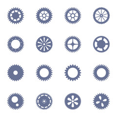 Vector set of simple gears. Cogwheel icons. Clock mechanism, industry.