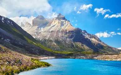 Keuken foto achterwand Cuernos del Paine Lake Pehoe en Cuernos in Nationaal Park Torres Del Paine, Chili.