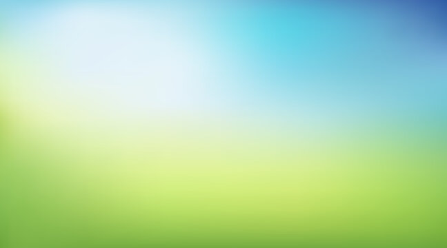 Vector abstract summer or spring background with green and blue gradient for poster, banner. Field landscape