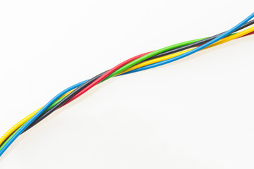 Colored wires on white background