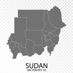 Transparent - Grey Map of Sudan. Vector Eps 10.