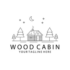 Fototapeta premium wood cabin logo minimalist vector line art design illustration